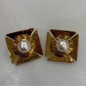 Saint Laurent Faux pearl-embellished clip on earrings